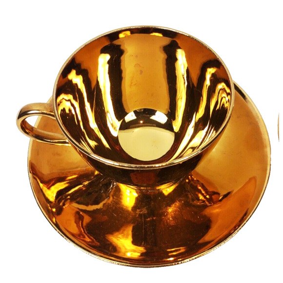 Antique Geo. H. Bowman & Son Gold Tea Cup Saucer 1920-40's Eggshell USA - Picture 2 of 8